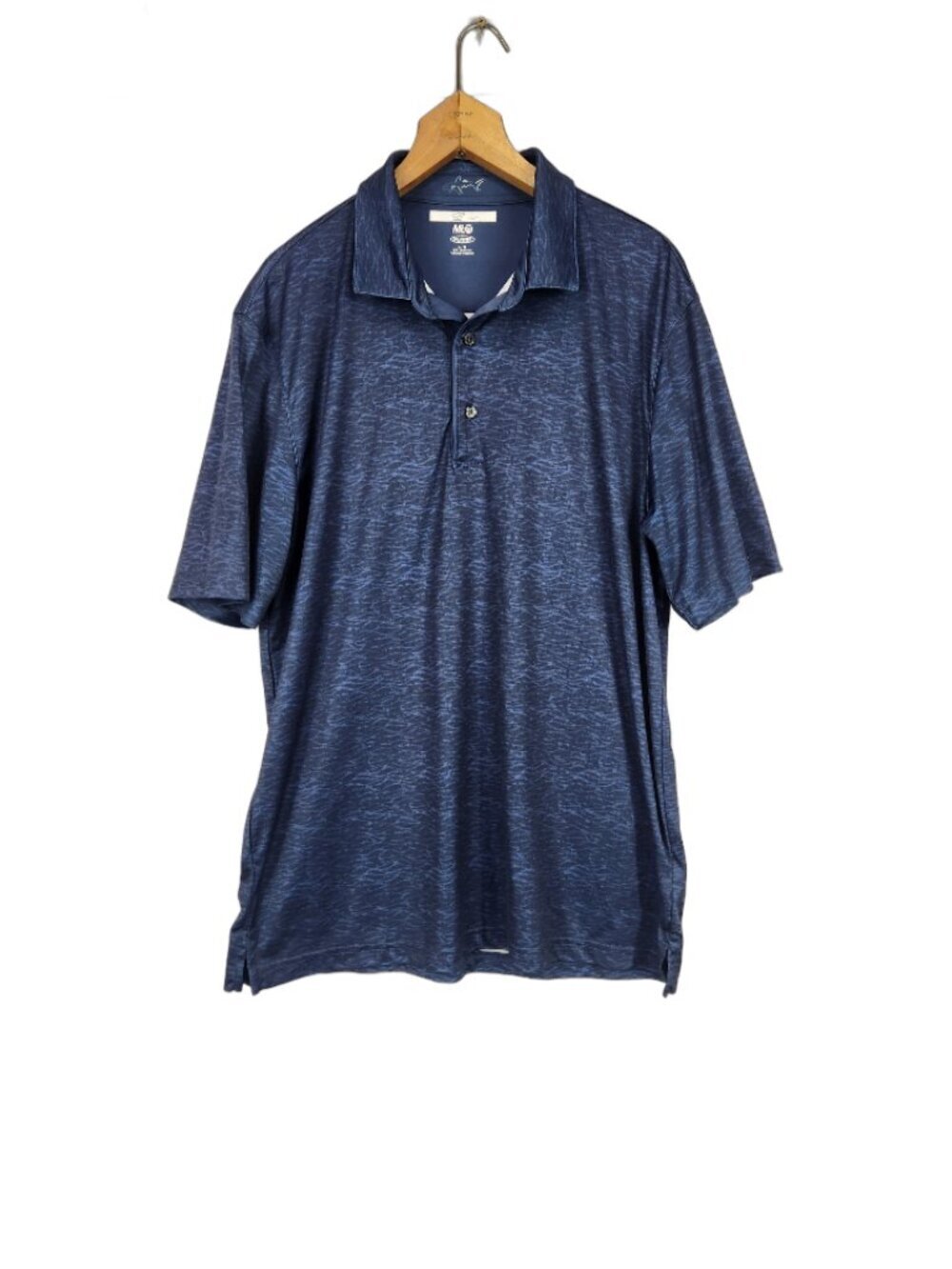 Greg Norman ML75 Play Dry Men's Polo Size Large Blue Shark Print Golf Preppy